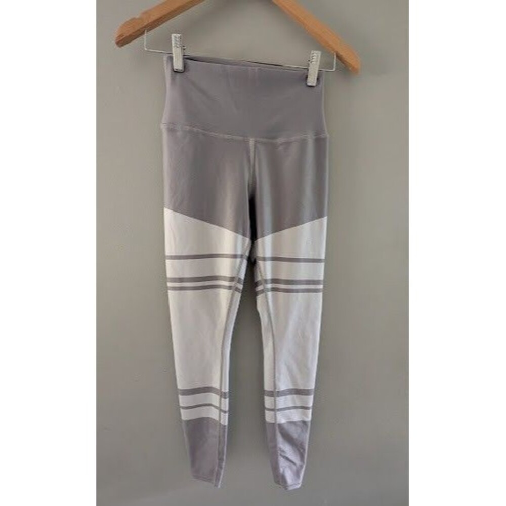 Alo Yoga Pants Gray White Medium Women's Legit Leggings High Waist